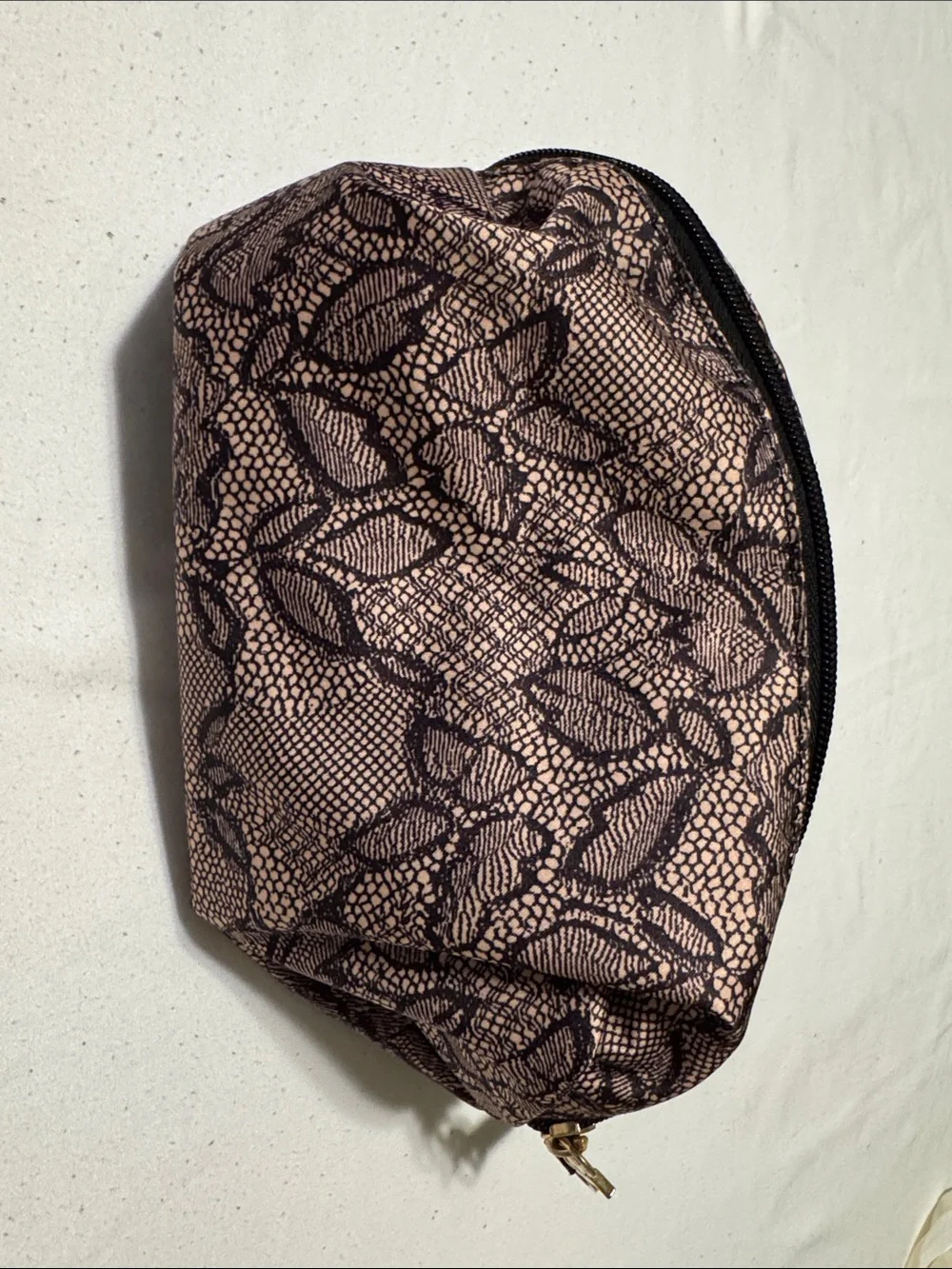Victoria's Secret Pink Lace-Print Cosmetic Pouch with Gold Plate
